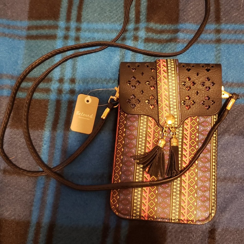 Beloved Accessories, Small purse with clear back, NWT, Purple, Gold, Pink